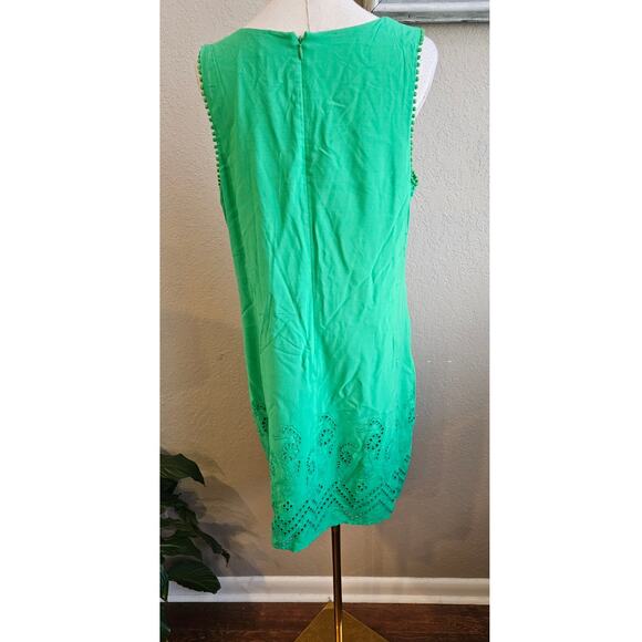 Crown & Ivy Women's Summer Embroidered Eyelet Seahorse Shift Dress Size 10 Green - Picture 4 of 6